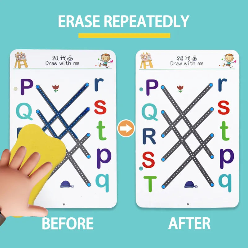 Reusable Tracing Workbook for kids 64 Pages | 2 Markers & Duster Included