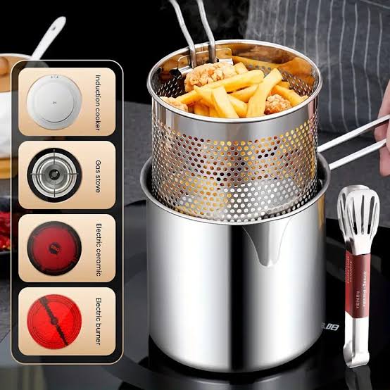 Stainless Steel Deep Fryer Pot with Strainer Basket