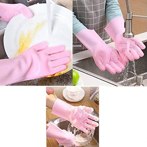 Silicone Washing Full Finger Gloves For Home (Random Colors)