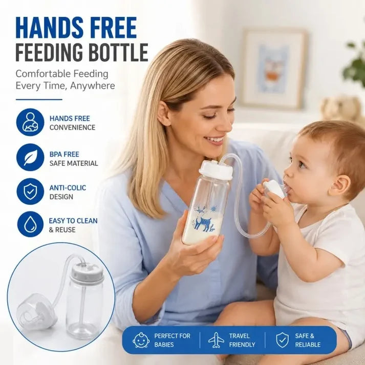 Handsfree Baby Feeding Bottle 240ml With Silicone Tube & Nipple | BPA-Free
