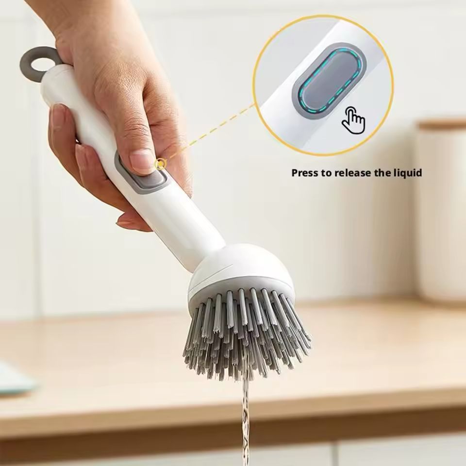 2-in-1 Adjustable Handle Dish Cleaning Brush with Soap Dispenser
