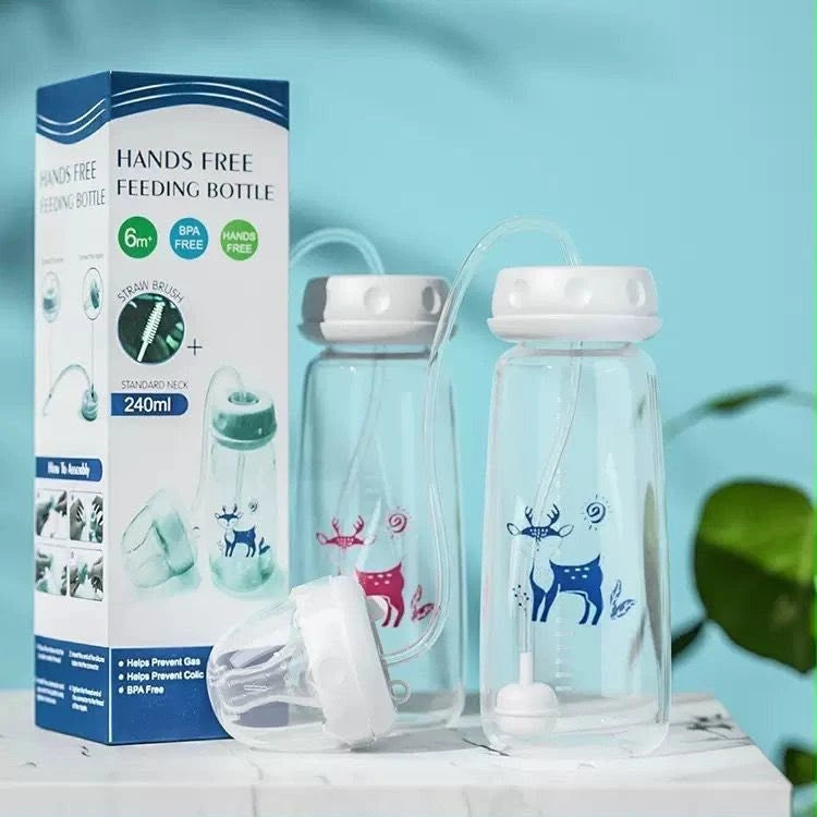 Handsfree Baby Feeding Bottle 240ml With Silicone Tube & Nipple | BPA-Free