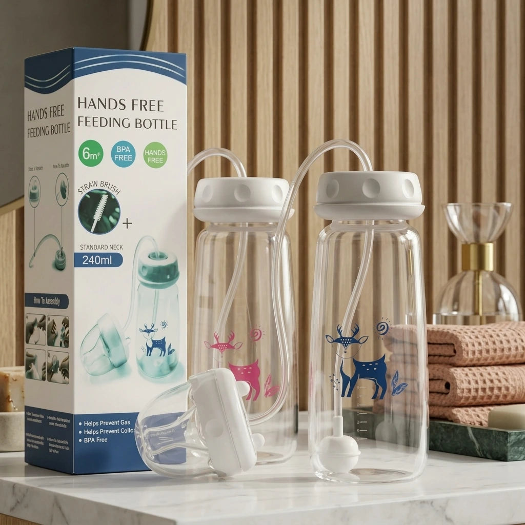 Handsfree Baby Feeding Bottle 240ml With Silicone Tube & Nipple | BPA-Free