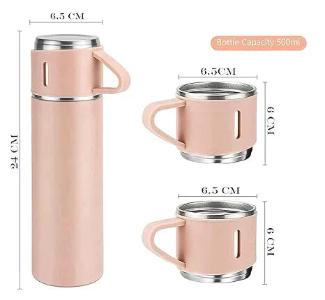 3 In 1 Vacuum Thermal Flask With Cup Set (Random Color)