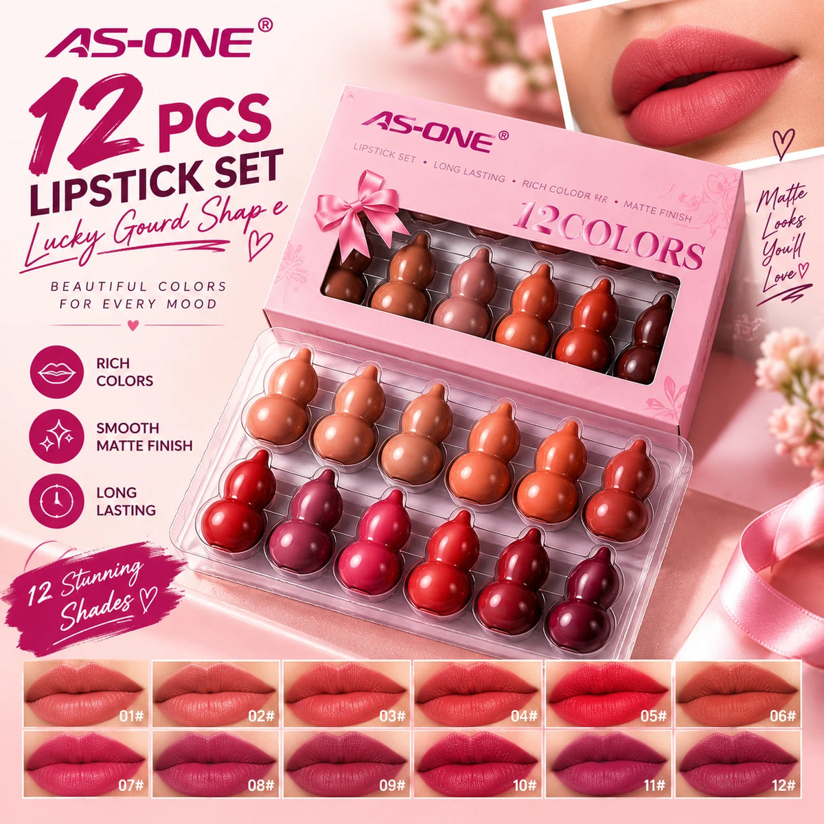 12 Pcs Multicolor Mini Capsule Lipsticks Set – Lucky Gourd Shape Lipstick Collection