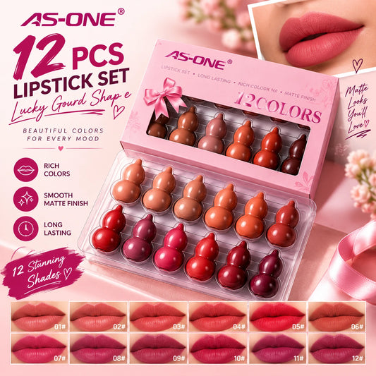 12 Pcs Multicolor Mini Capsule Lipsticks Set – Lucky Gourd Shape Lipstick Collection