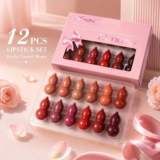 12 Pcs Multicolor Mini Capsule Lipsticks Set – Lucky Gourd Shape Lipstick Collection