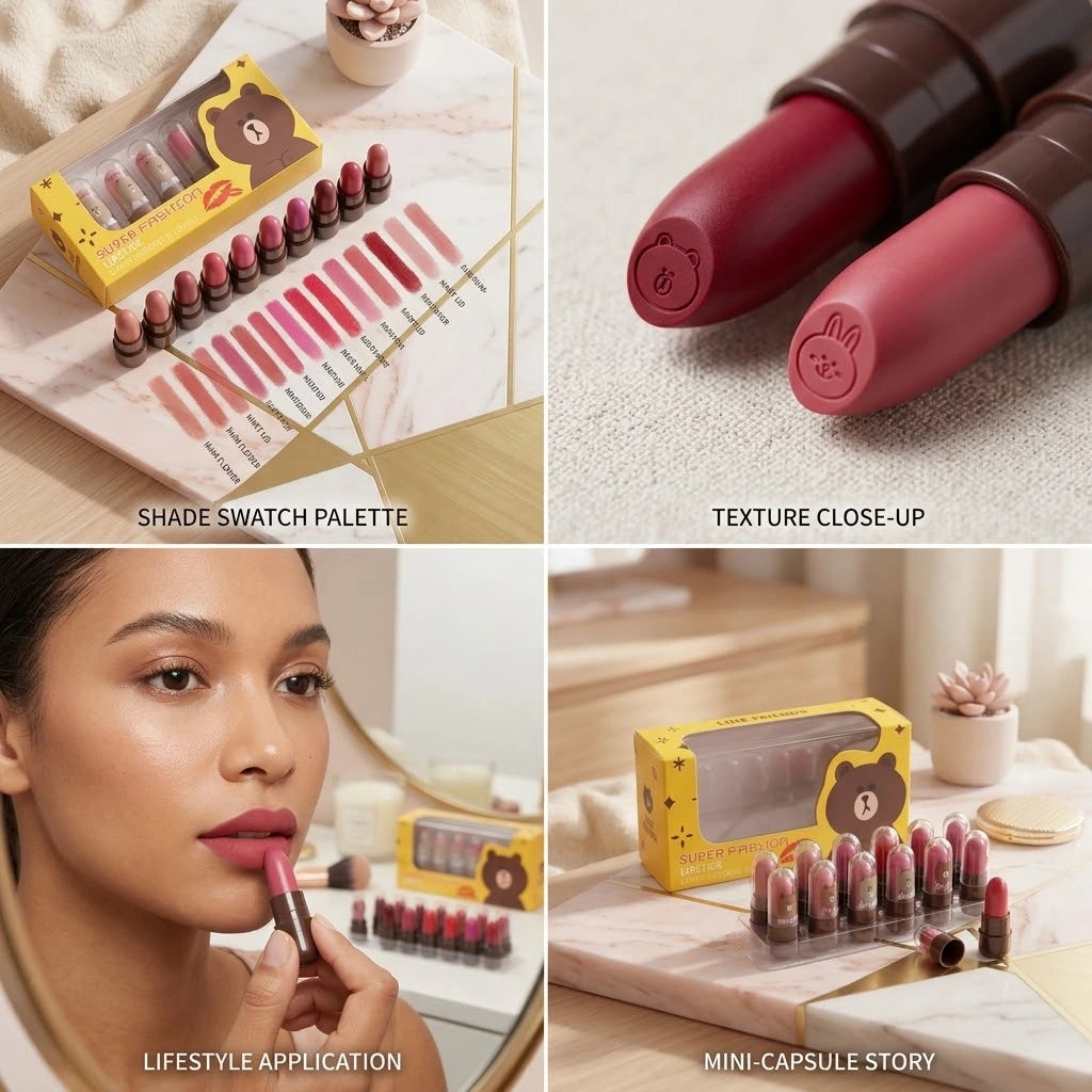 12 Pcs Mini Capsule Lipstick Set – Assorted Matte Shades | Compact & Travel-Friendly Lipsticks
