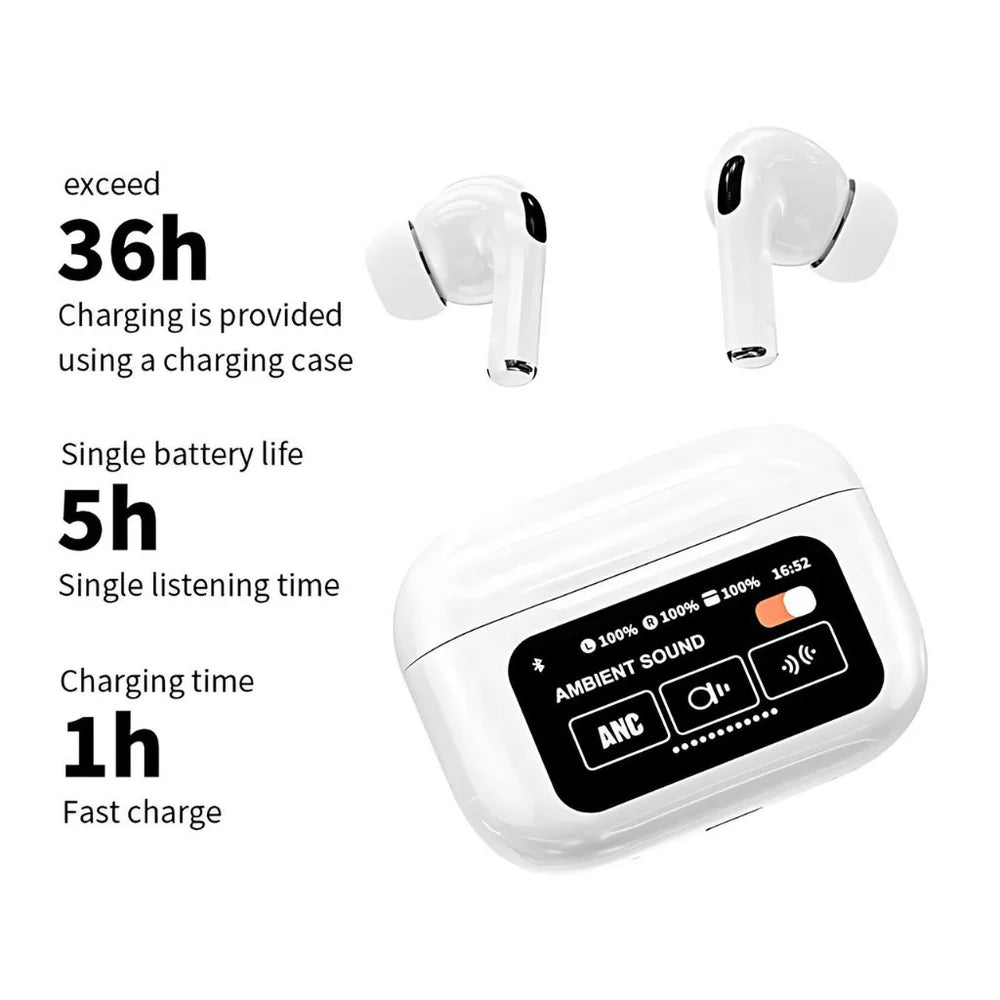 A9 Pro Wireless Earbuds Bluetooth Headphones with Smart Touch Screen ANC
