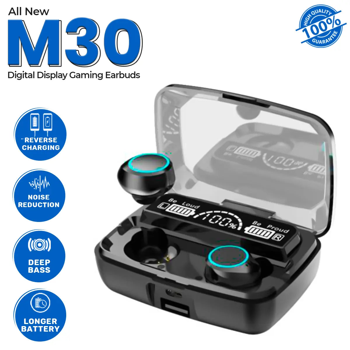 M30 Pro Tws Bluetooth 5.2 Earbuds 3d Smart Touch Control Hifi Music Led Display Wireless