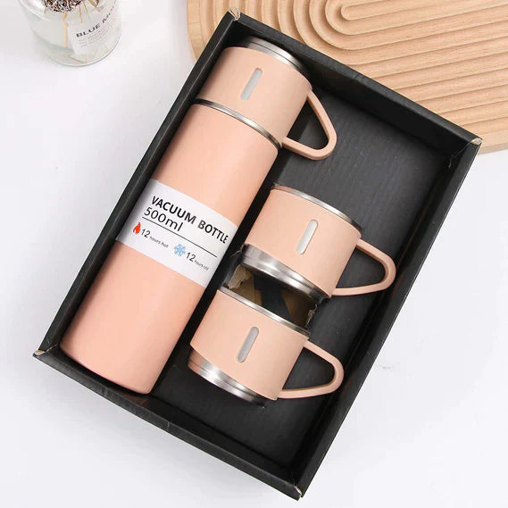 3 In 1 Vacuum Thermal Flask With Cup Set (Random Color)