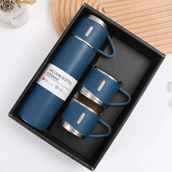 3 In 1 Vacuum Thermal Flask With Cup Set (Random Color)