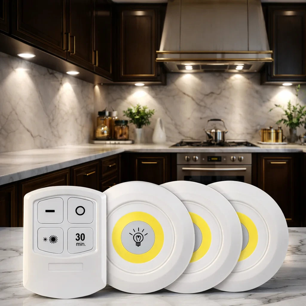 Wireless Tap LED Lights with Remote – Pack of 3 | Cabinet & Closet Lights