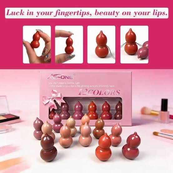 12 Pcs Multicolor Mini Capsule Lipsticks Set – Lucky Gourd Shape Lipstick Collection