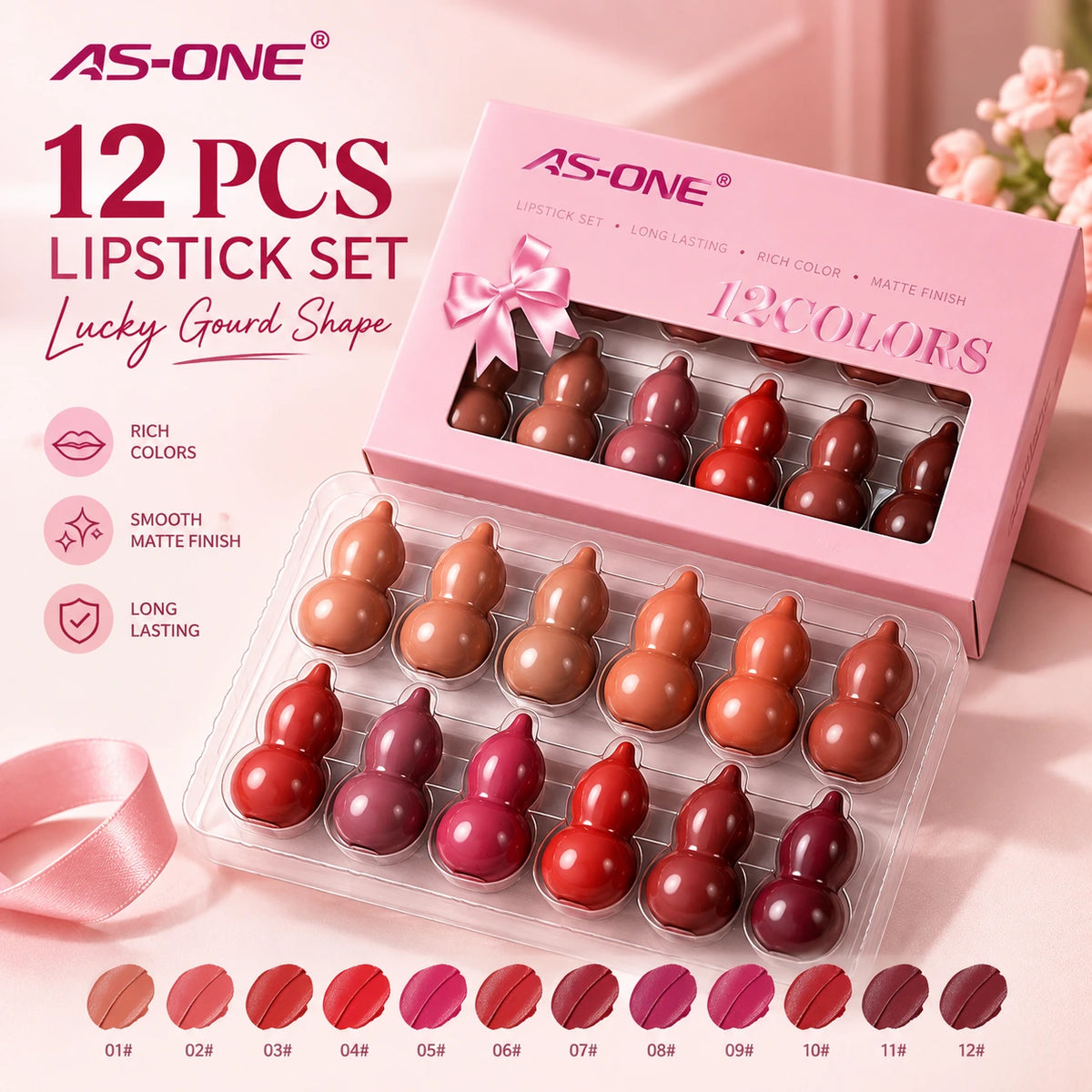 12 Pcs Multicolor Mini Capsule Lipsticks Set – Lucky Gourd Shape Lipstick Collection