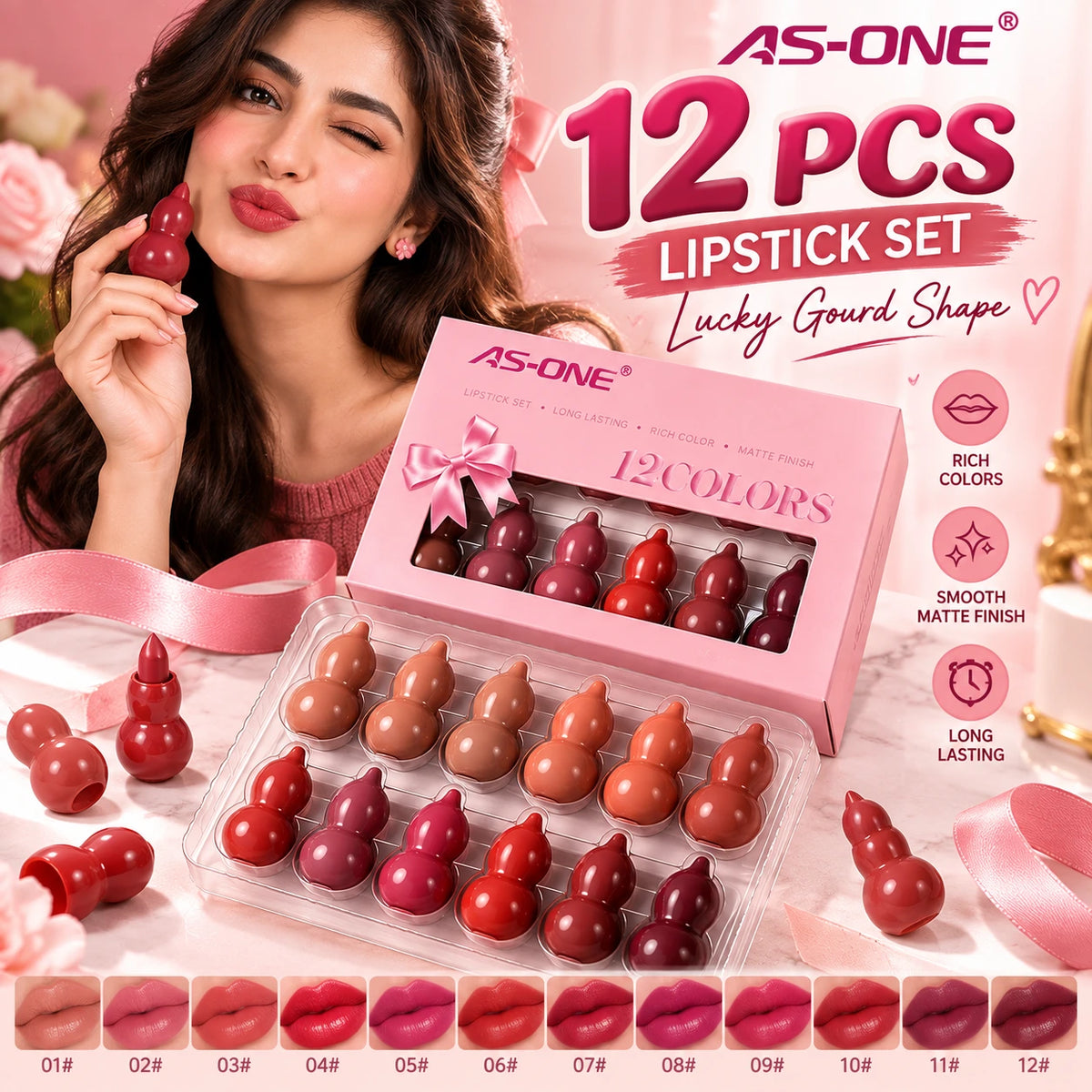 12 Pcs Multicolor Mini Capsule Lipsticks Set – Lucky Gourd Shape Lipstick Collection