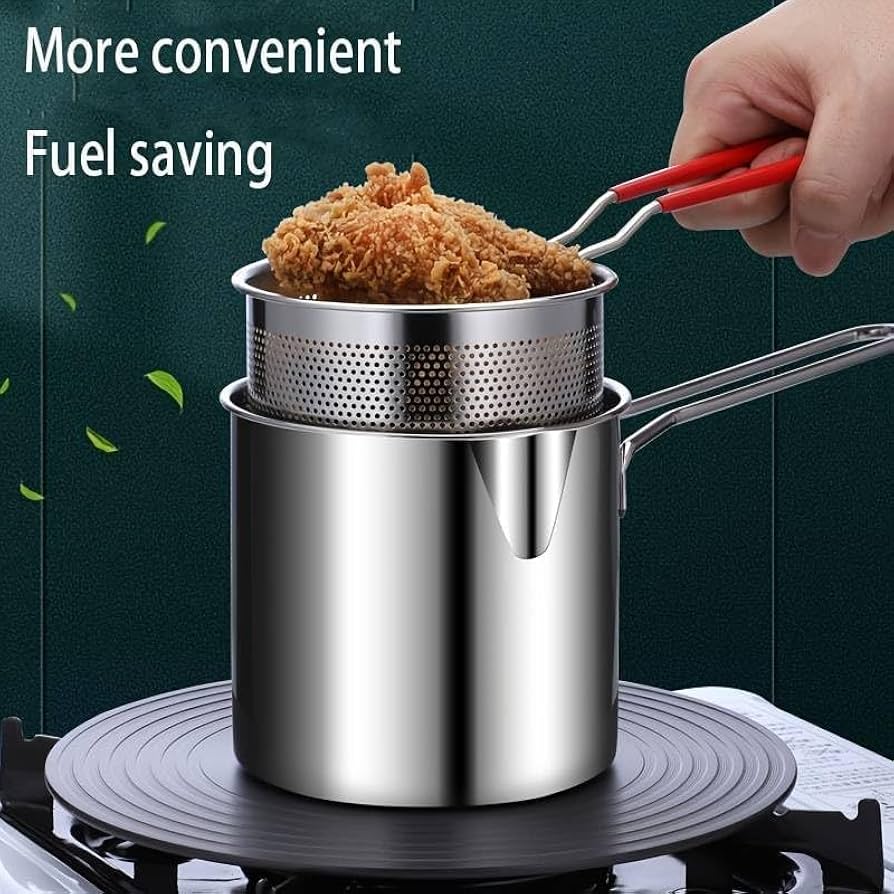 Stainless Steel Deep Fryer Pot with Strainer Basket