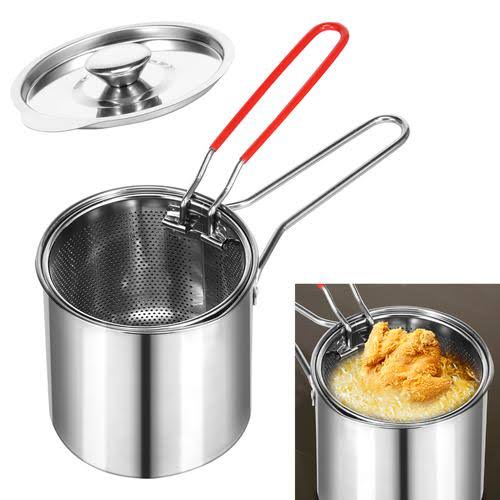 Stainless Steel Deep Fryer Pot with Strainer Basket