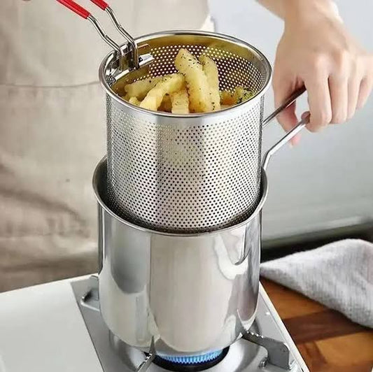 Stainless Steel Deep Fryer Pot with Strainer Basket